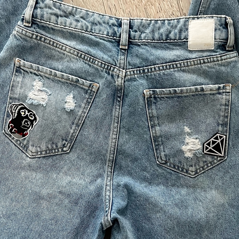 Upcycled β¨ Zara | High Rise Distressed Boyfriend Jeans w/ Patches | 6 - Picture 6 of 7